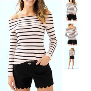 Lilly Pulitzer Clarette Off the Shoulder Peony Blush Stripe Sweater